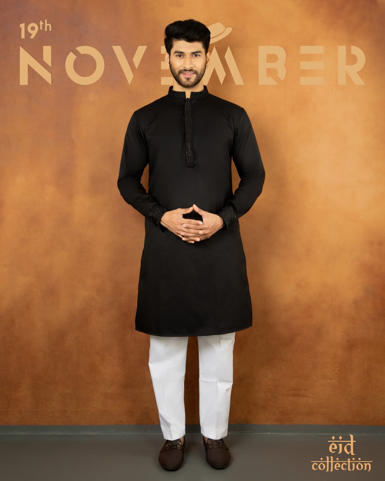 Luxury black punjabi by 19th November with black embroidery
