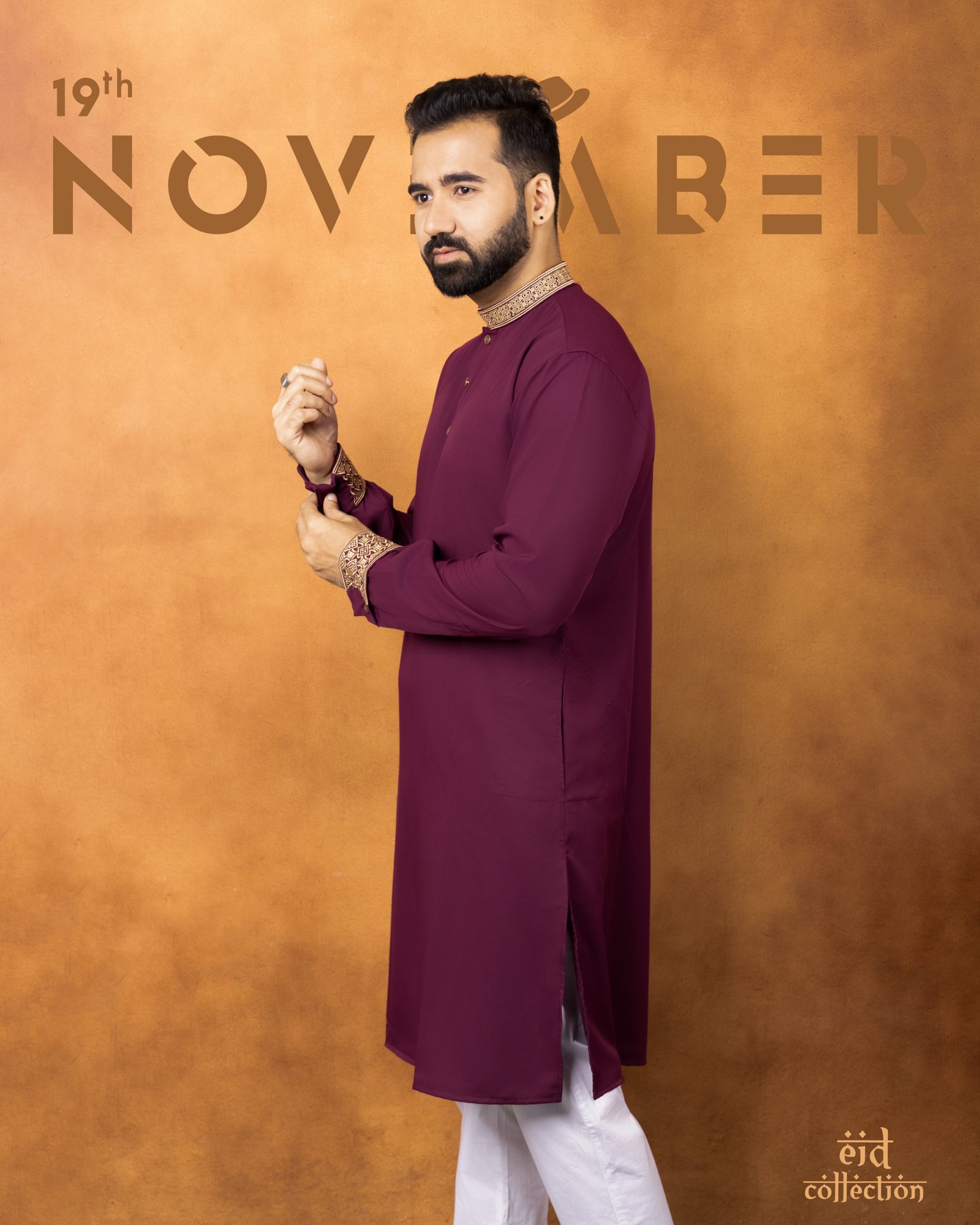 luxury panjabi by 19th november cuff sleeve purple